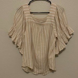 Beach Lunch Lounge Tan and White Stripped shirt (S) Small.